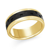 MALO men’s 8mm yellow gold ring with black brick inlay and polished edges MRDTI-001-8Y