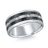 MALO men’s 8mm white gold ring with two-tone link pattern and dark center detailing MRDTI-002-8W