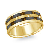 MALO men’s 8mm yellow gold ring with two-tone link pattern and dark center detailing MRDTI-002-8Y