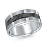 MALO men’s 8mm white gold ring with black center band and block edge detailing MRDTI-003-8W