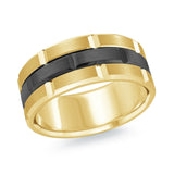 MALO men’s 8mm yellow gold ring with black center band and block edge detailing MRDTI-003-8Y