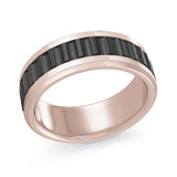 MALO men’s 8mm rose gold ring with black grooved center and polished edges MRDTI-004-8P