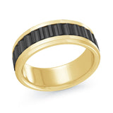 MALO men’s 8mm yellow gold ring with black grooved center and polished edges MRDTI-004-8Y
