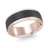 MALO men’s 8mm rose gold ring with black textured center and polished edges MRDTI-005-8P