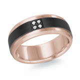 MALO men’s band with black inlay and diamond cluster accent, rose gold finish, 8mm wide (MRDTI-011)