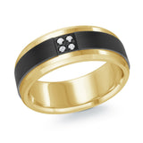 MALO men’s band with black inlay and diamond cluster accent, yellow gold finish, 8mm wide (MRDTI-011)
