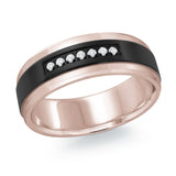 MALO men’s band with black inlay and diamond channel accent, rose gold finish, 7mm wide (MRDTI-014)