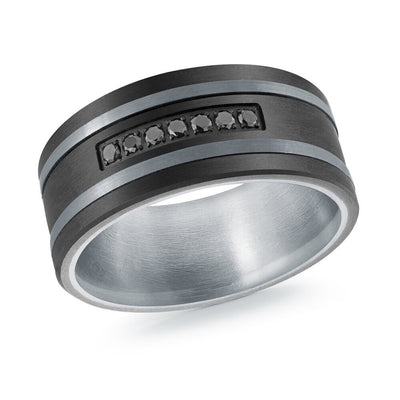 MALO men’s band with matte black center and black diamond channel accent, white gold interior, 9mm wide (MRDTI-015)