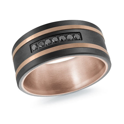 MALO men’s band with matte black center and black diamond channel accent, rose gold interior, 9mm wide (MRDTI-015)