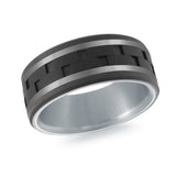 MALO men’s band with black brick inlay and matte gray edges, white gold interior, 9mm wide (MRDTI-021)