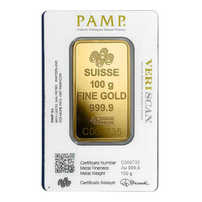 "Display Only Call for Availability and Price" PAMP Suisse Gold Bar, 100 Gram, .9999 Pure