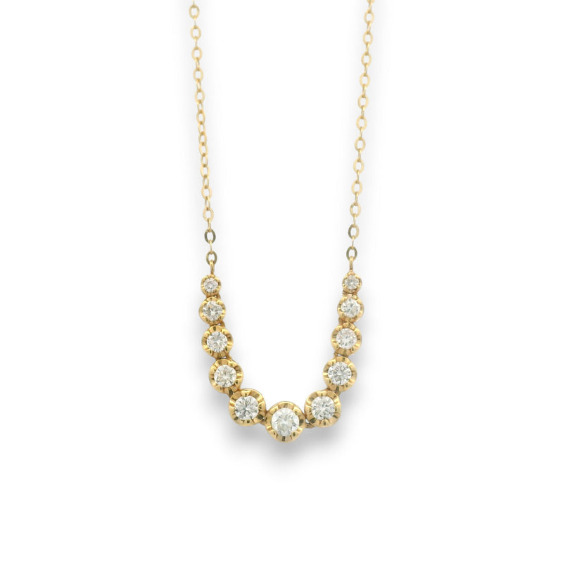 18KT yellow gold curved chain with graduated bezel-set natural diamonds by Regal Jewels