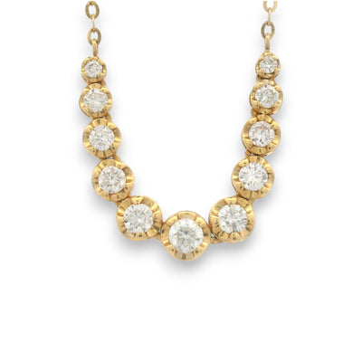 18KT yellow gold curved chain with graduated bezel-set natural diamonds by Regal Jewels
