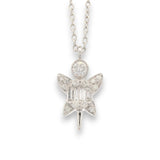closeup of 18KT gold diamond angel pendant chain with round and baguette natural diamonds by Regal Jewels