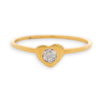 18KT gold heart-shaped ring with small diamond cluster center, delicate romantic ladies ring