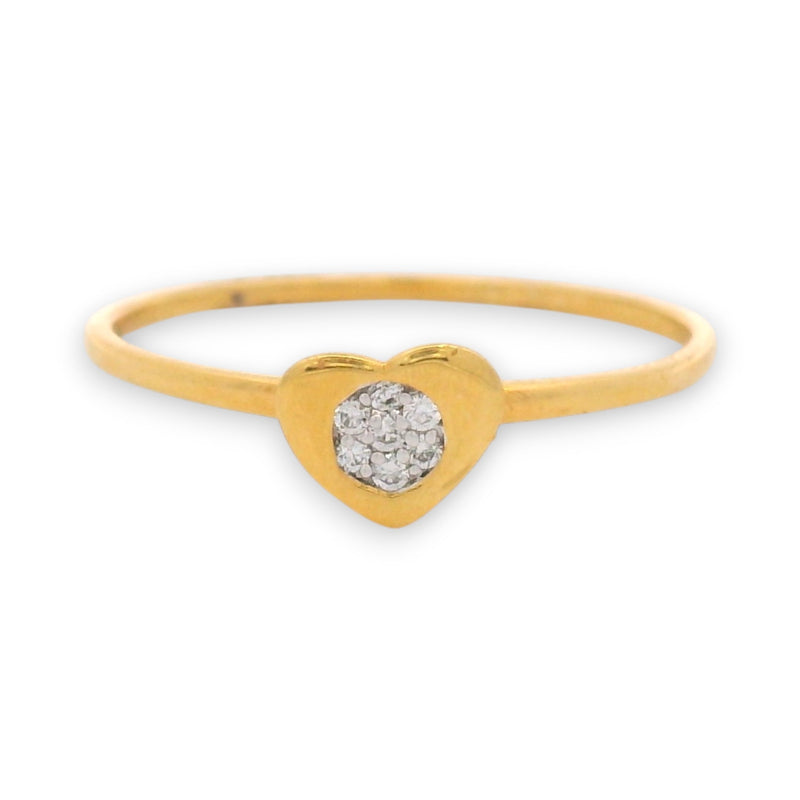18KT gold heart-shaped ring with small diamond cluster center, delicate romantic ladies ring