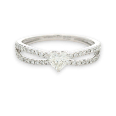 PT900 platinum heart-shaped diamond ring with split shank pavé band, 0.490 cts total diamonds, VVS2–VS1 F–G