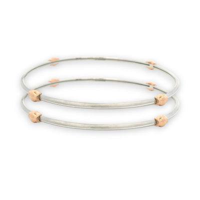 Platinum bangles set with gold bead accents in minimal dual-tone design size 2.8 by Regal Jewels Chicago (RJPB3014)