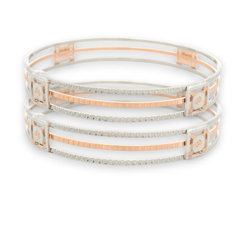 Platinum bangles set with gold sections and dual-tone textured designer pattern size 2.6 by Regal Jewels Chicago (RJPB3016)