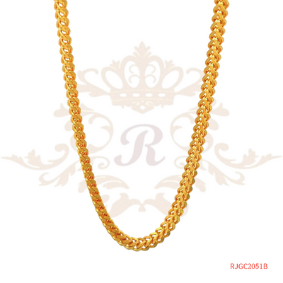 The Gold Chain RJGC2051, a beautiful 22kt gold rope chain from Regal Jewels. This timeless chain measures 16 inches in length and weighs 8.50 grams. It showcases a classic rope chain design, known for its elegant and versatile look. Crafted with high-quality 22kt gold, this chain is a stunning piece of jewelry suitable for both men and women.