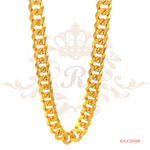 The Gold Chain RJGC2056, a stunning 22kt yellow gold Cuban link chain from Regal Jewels. This stylish chain weighs 41.10 grams and showcases a classic Cuban link chain design. With its sleek and sophisticated look, the Cuban link chain is a popular choice for both men and women. Crafted with high-quality 22kt yellow gold, this chain is a statement-making and fashionable piece of jewelry.