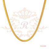 The Gold Chain RJGC2059, a beautiful 22kt yellow gold rope chain from Regal Jewels. This elegant chain weighs 17.60 grams and showcases a classic rope chain design known for its intricate twisting pattern. The delicate and sophisticated look of the rope chain adds an element of timeless beauty to this piece of jewelry. Crafted with high-quality 22kt yellow gold, this chain is a stunning and elegant addition to any collection.