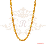 The Gold Chain RJGC2067, a stunning piece of jewelry from Regal Jewels. Made from high-quality 22kt yellow gold, this chain weighs 7.00 grams. It features a unique and eye-catching design, perfect for those who want to make a statement and stand out from the crowd. This chain combines craftsmanship and elegance, making it a must-have accessory.