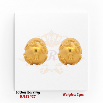 22KT Gold Ladies Earring Pair– Textured Ball Design – 2 gm (RJLE3427)