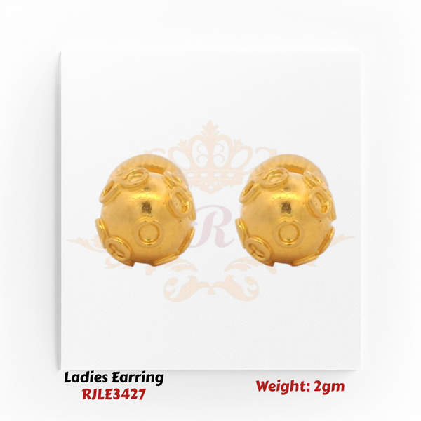 22k Gold earrings on a white card with branding and product details.
