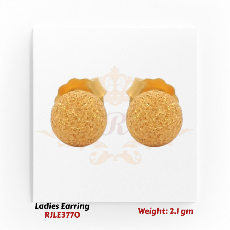 22KT Gold Ladies Earring Pair– Textured Ball Stud Design – 2.1 gm (RJLE3770)