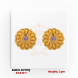 22KT Gold Ladies Earring Pair– Floral Design with Purple CZ Center – 2 gm (RJLE3771)