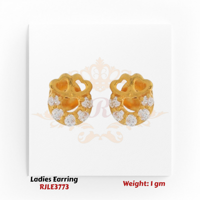 22KT Gold Ladies Earring Pair– Heart & CZ Accent Design – 1 gm (RJLE3773)