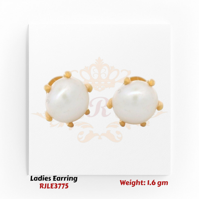 22KT Gold Ladies Earring Pair– Classic Pearl Stud Design – 1.6 gm (RJLE3775)