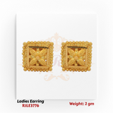 22KT Gold Ladies Earring Pair– Square Floral Frame Design – 2 gm (RJLE3776)