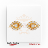 22KT Gold Ladies Earring Pair– Eye Shape CZ Halo Design – 1.7 gm (RJLE3777)