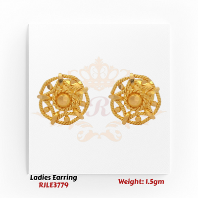 22KT Gold Ladies Earring Pair– Twisted Floral Knot Design – 1.5 gm (RJLE3779)