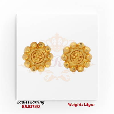 22KT Gold Ladies Earring Pair– Floral Beaded Stud Design – 1.5 gm (RJLE3780)