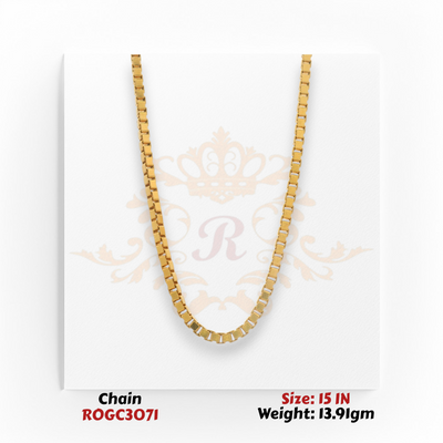 22kt yellow gold box link chain necklace 15 inch 13.91 gm high polish ROGC3071