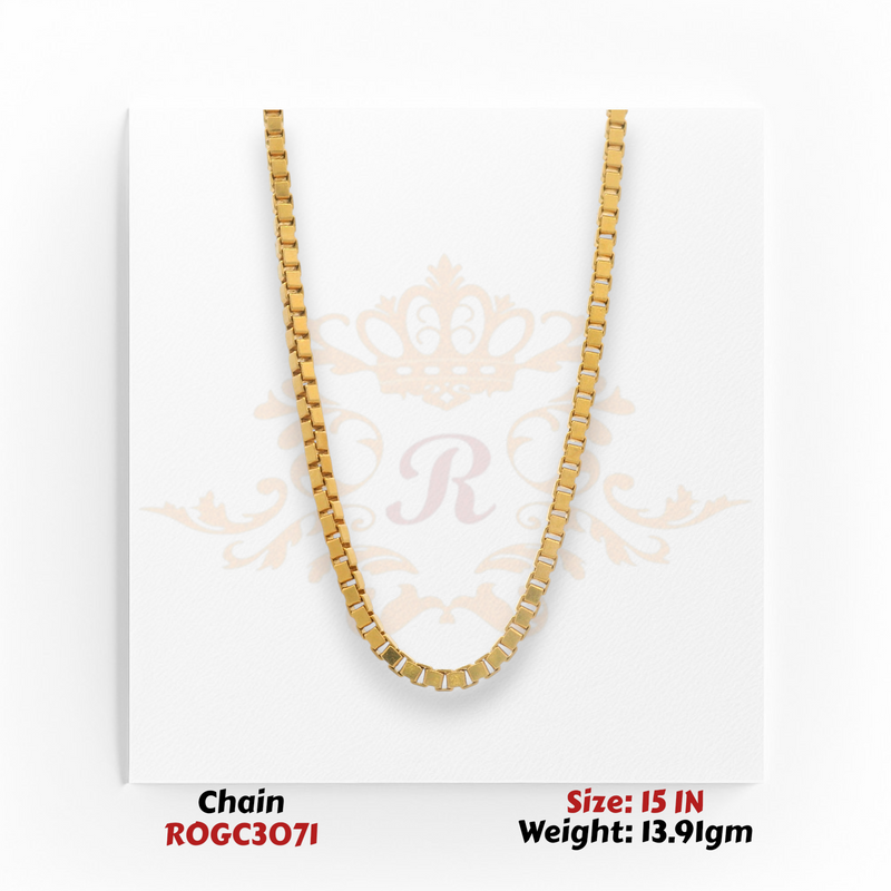 22kt yellow gold box link chain necklace 15 inch 13.91 gm high polish ROGC3071