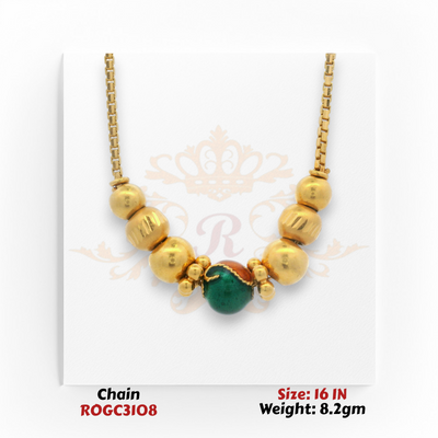 22kt yellow gold delicate bead chain with green stone accent 16 inch ROGC3108