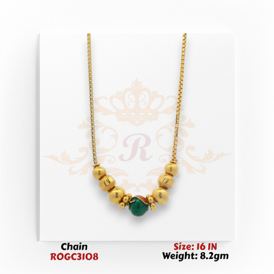 22kt gold bead chain necklace with green center accent 16 inch 8.2 gm ROGC3108