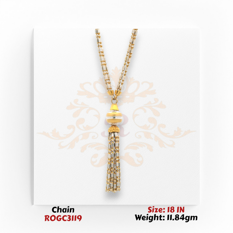 22kt two-tone gold tassel chain necklace 18 inch 11.84 gm elegant drop design ROGC3119