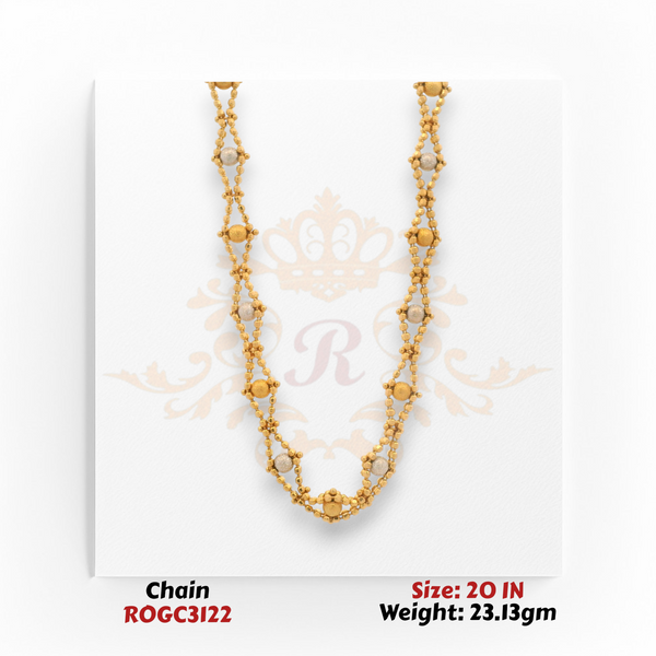 22kt yellow gold beaded designer chain necklace 20 inch 23.13 gm textured gold ROGC3122