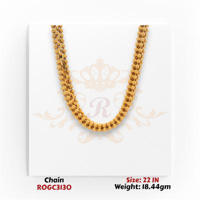 Elegant 22kt gold bead-style chain necklace 22 inch lightweight daily wear chain ROGC3130