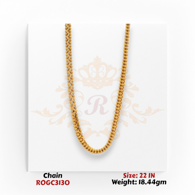 22kt yellow gold beaded chain necklace 22 inch 18.44 gm high polish finish ROGC3130