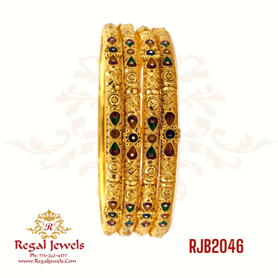 Set of 4 22k gold pipe bangles with meenakari enamel work. Weight 56.10 gm. SKU RJB2046.