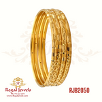 Set of 4 22k gold hollow machine-made pipe bangles with engraved Indian designs. Weight 32.10 gm. SKU RJB2050.