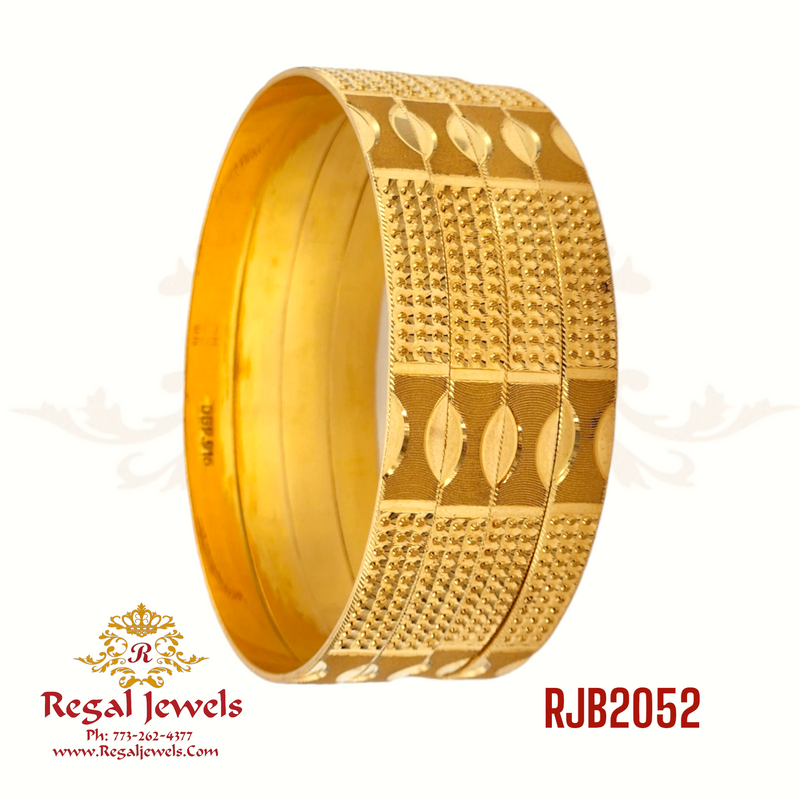Set of 4 22k gold machine-made engraved bangles with a solid flat surface. Weight 58.30 gm. SKU RJB2052.