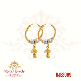 22k gold Bali Earrings in two-tone yellow gold and rhodium, with hanging. SKU: RJE2069. Weight: 3.10 grams. Height: 2.8cm. Width: 1.5cm.