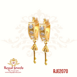 22k gold Bali Earrings with Cubic Zirconia in all yellow gold. SKU: RJE2071. Weight: 3.20gm Height:1.3cm Width: 1.1cm